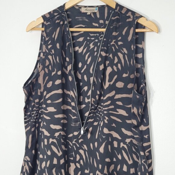 Anonyme Black & Brown Leopard Print Front Zip Sleeveless Business Casual Top XL - Picture 3 of 12